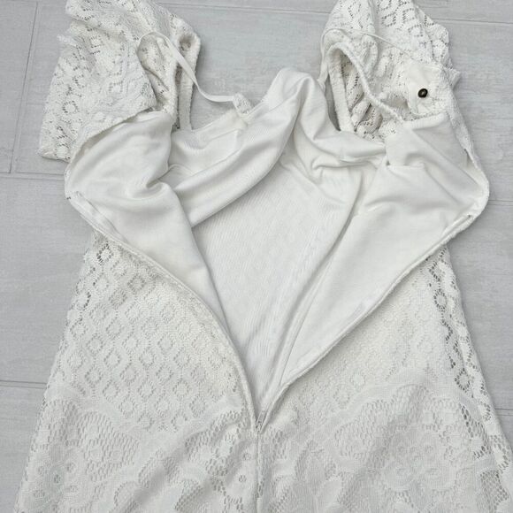 Speechless Dress Cold Shoulder Scalloped Trim Floral Lace Shift Sundress X Small - Picture 7 of 8